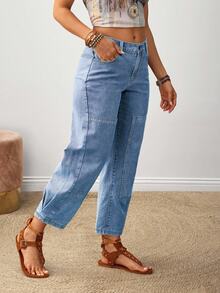 EMERY ROSE Women's Casual Wash Vintage Loose Tapered Leg Jeans - Blue - View 6