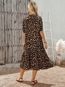 EMERY ROSE Women's Leopard Print Pleated Casual Party Long Dress - Multicolor - View 2
