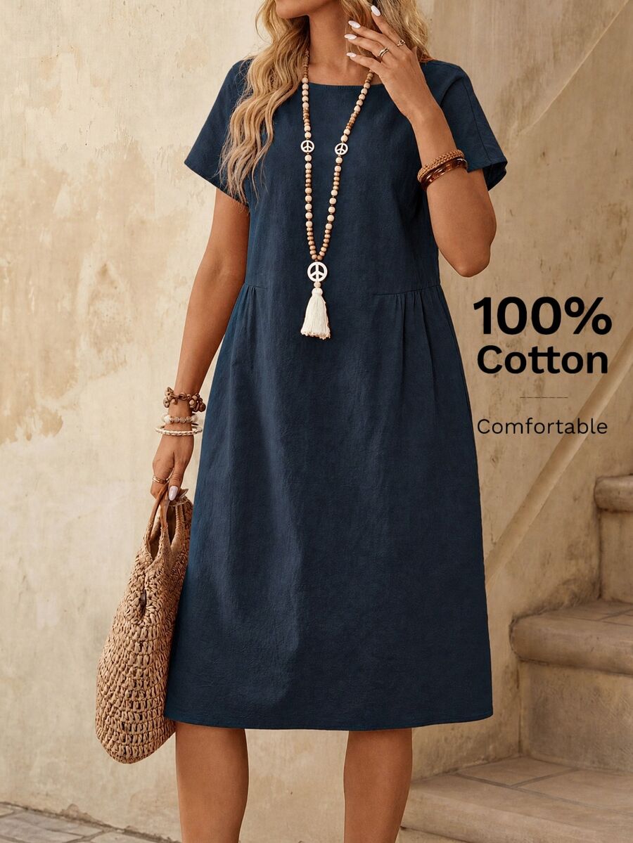EMERY ROSE Women's Summer Casual Round Neck Dress,Summer Dresses For Women Casual Dresses