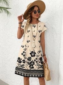 EMERY ROSE Casual Minimalist Floral Print Vacation Style Short Dress For Women, Suitable For Spring/Summer,Casual - Multicolor - View 9