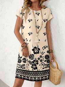 EMERY ROSE Casual Minimalist Floral Print Vacation Style Short Dress For Women, Suitable For Spring/Summer,Casual - Multicolor - View 7