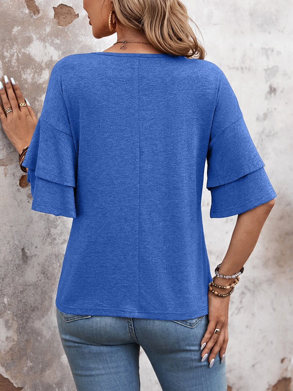 Women's Double Layer Ruffle Trim Short Sleeve T-Shirt