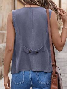 EMERY ROSE Women's Retro Pocketed Decorative Vest Jacket - Light Wash - View 2