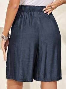 EMERY ROSE Women's Solid Color Waist Tie Pocket Loose Casual Shorts - Dusty Blue - View 2