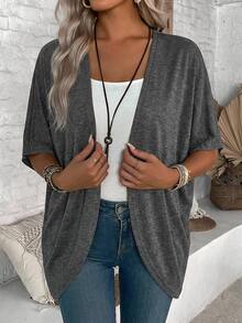EMERY ROSE Women's Casual Batwing Sleeve Lightweight Top Everyday Work Office Business Gray Autumn - Dark Grey - View 8