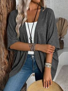 EMERY ROSE Women's Casual Batwing Sleeve Lightweight Top Everyday Work Office Business Gray Autumn - Dark Grey - View 5