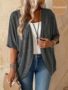EMERY ROSE Women's Casual Batwing Sleeve Lightweight Top Everyday Work Office Business Gray Autumn - Dark Grey - View 4