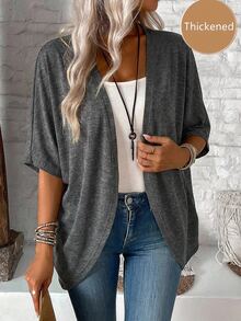 EMERY ROSE Women's Casual Batwing Sleeve Lightweight Top Everyday Work Office Business Gray Autumn - Dark Grey - View 2
