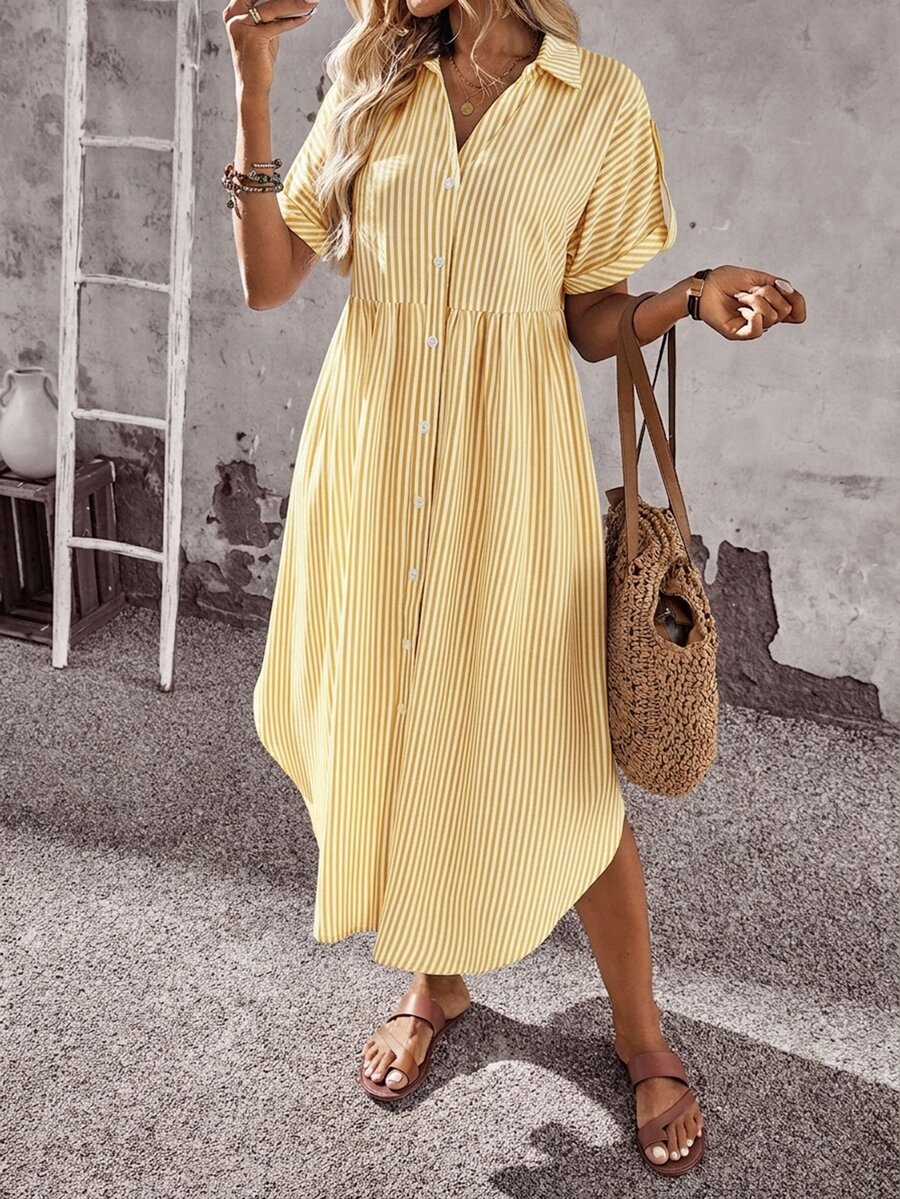 EMERY ROSE Women's Casual Asymmetrical Hem Striped Mini Dress,Summer Dresses For Women - Yellow - View 1