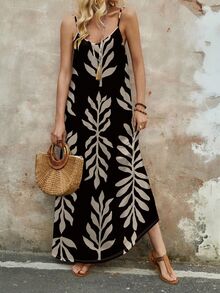EMERY ROSE Women's Comfortable Stretchy Knit Casual Vacation Long Camisole Dress, Suitable For Summer - Black - View 5
