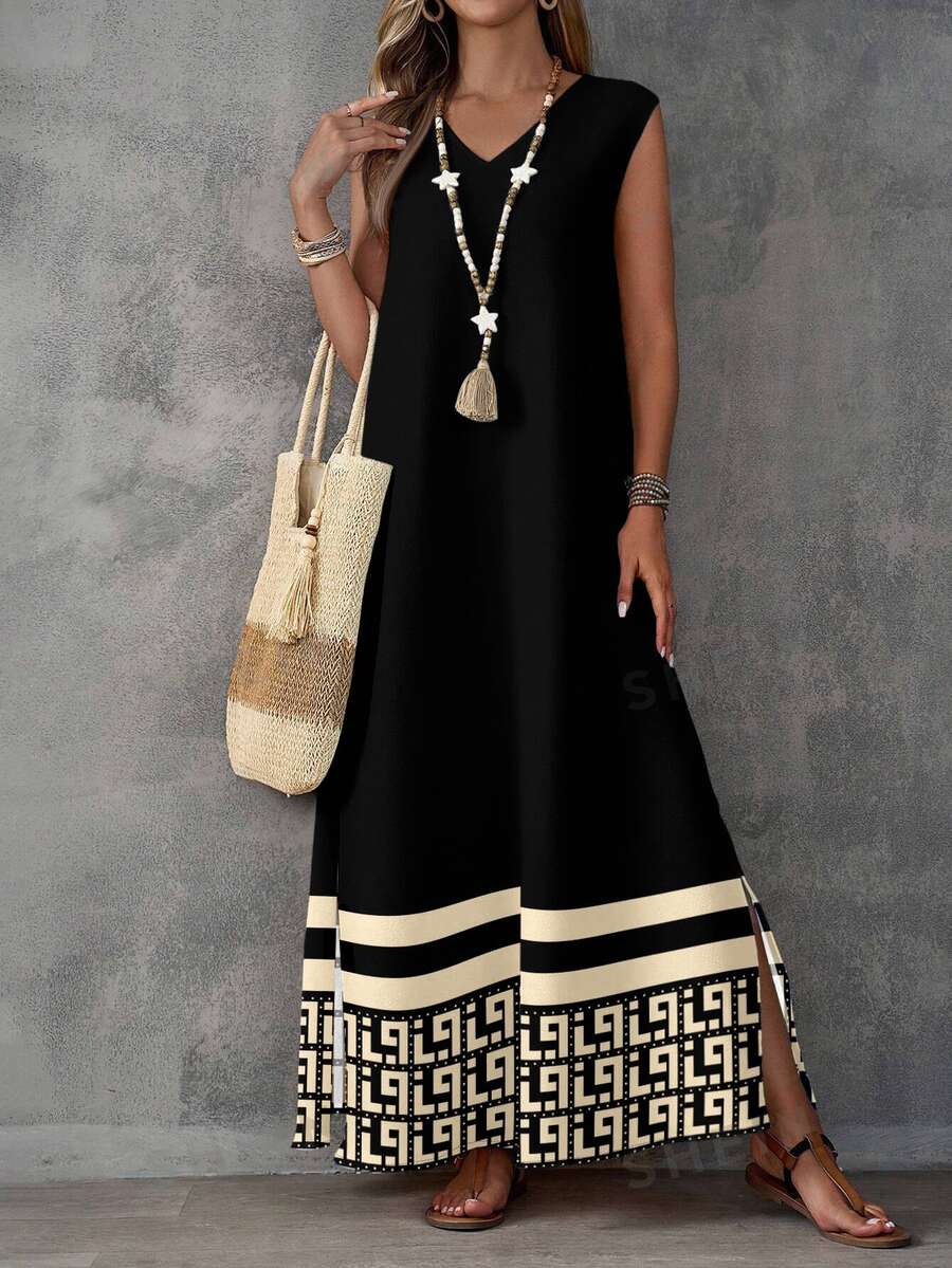 EMERY ROSE Vestido sin mangas con estampado geométrico para mujer - Negro - Ver 1