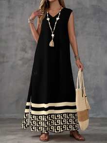 EMERY ROSE Vestido sin mangas con estampado geométrico para mujer - Negro - Ver 6