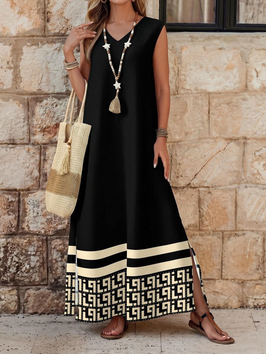 EMERY ROSE Vestido sin mangas con estampado geométrico para mujer - Negro - Ver 1