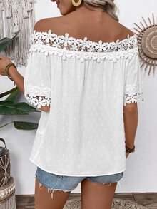 EMERY ROSE Blouse à épaules dénudées texturée de couleur unie avec détails à volants - Blanc - Voir 3