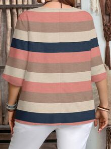EMERY ROSE Women's Casual Striped Print 3/4 Sleeve Notched Neck Blouse - Multicolor - View 2