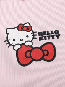 HELLO KITTY AND FRIENDS | SHEIN 3件組 青少年女孩休閒優雅可愛精緻舒適針織卡通圖案白色粉色黑色立領波浪邊飾套頭T恤 多件套裝 適合返校 適合外出 適合休閒活動 適合秋冬 - 彩色 - 查看 6