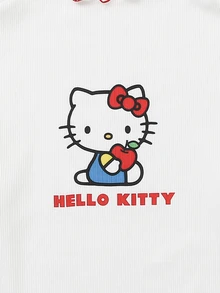 HELLO KITTY AND FRIENDS | SHEIN 3件組 青少年女孩休閒優雅可愛精緻舒適針織卡通圖案白色粉色黑色立領波浪邊飾套頭T恤 多件套裝 適合返校 適合外出 適合休閒活動 適合秋冬 - 彩色 - 查看 4