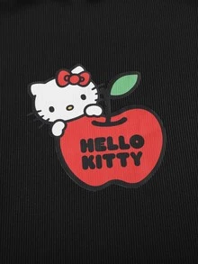 HELLO KITTY AND FRIENDS | SHEIN 3件組 青少年女孩休閒優雅可愛精緻舒適針織卡通圖案白色粉色黑色立領波浪邊飾套頭T恤 多件套裝 適合返校 適合外出 適合休閒活動 適合秋冬 - 彩色 - 查看 5