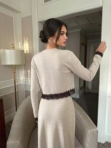 Aloruh Oatmeal Ribbed Knit Sweater & Wide-Leg Pant Co-Ord Set – Ultra Comfortable Soft Touch Minimalist Lounge Chic, Cozy Everyday Essential, Effortless Clean Girl Aesthetic, 2026 Elevated Basics - Beige - View 2