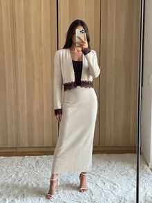Aloruh Oatmeal Ribbed Knit Sweater & Wide-Leg Pant Co-Ord Set – Ultra Comfortable Soft Touch Minimalist Lounge Chic, Cozy Everyday Essential, Effortless Clean Girl Aesthetic, 2026 Elevated Basics - Beige - View 5