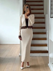 Aloruh Oatmeal Ribbed Knit Sweater & Wide-Leg Pant Co-Ord Set – Ultra Comfortable Soft Touch Minimalist Lounge Chic, Cozy Everyday Essential, Effortless Clean Girl Aesthetic, 2026 Elevated Basics - Beige - View 4