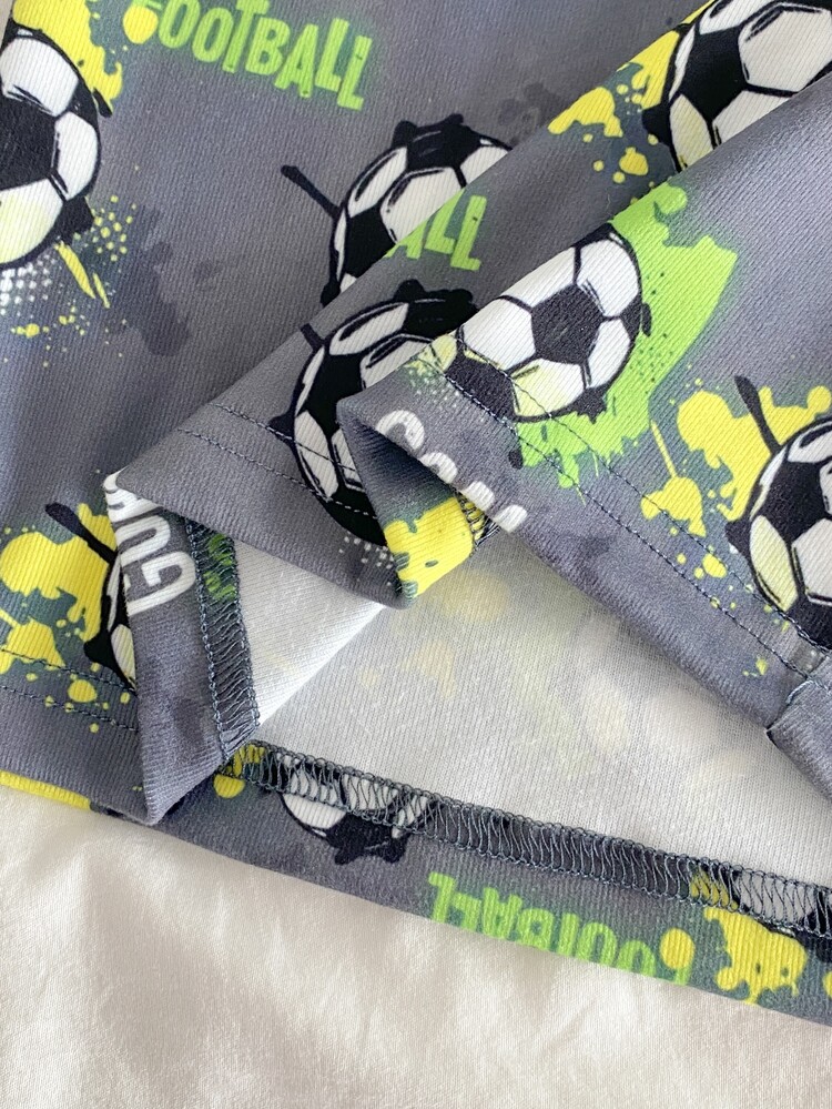 4pcs/Set Boys' Snug Fit Pajama Set,Black,Summer,Casual,Graphic,Family Matching Football Plaid Print Soft Stretchy Short Sleeve Top Shorts Loungewear - Multicolor - View 6