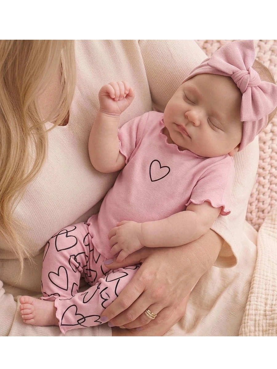 SHEIN Two Pieces Set Of Newborn Baby Girl Print T-Shirts And Shorts, Perfect For Summer. - Dusty Pink - View 1