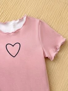 SHEIN Two Pieces Set Of Newborn Baby Girl Print T-Shirts And Shorts, Perfect For Summer. - Dusty Pink - View 3