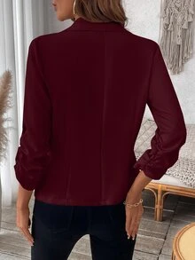 EMERY ROSE Women's Simple Solid Color Ruffled Cuff Casual Blazer Jacket - Burgundy - View 2