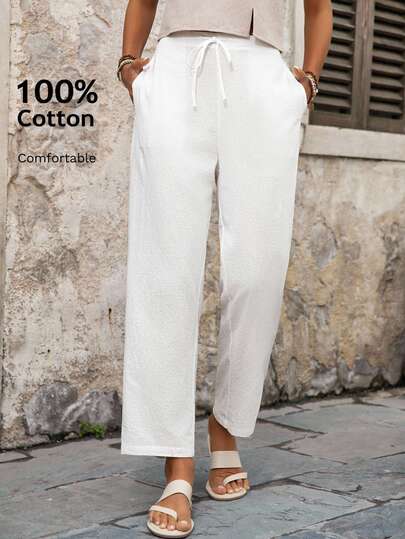EMERY ROSE Damskie spodnie casualowe, uniwersalne, w jednolitym kolorze, z prostymi nogawkami