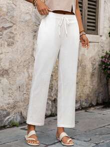 EMERY ROSE Women's Casual Versatile Solid Color Straight-Leg Pants 100 Cotton Summer - White - View 4