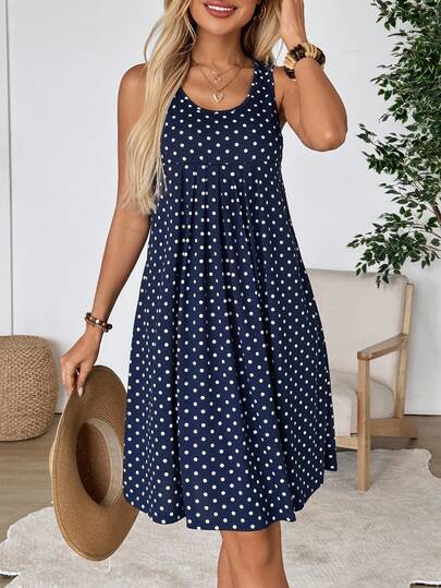 EMERY ROSE Vestido Mini Feminino de Verão, Estilo de Alça Casual com Estampa de Bolinhas