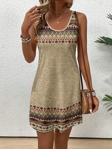 EMERY ROSE Gaun Camisole Wanita Gaya Bohemian Retro Kasual dengan Motif Geometris, Cocok untuk Musim Panas, Kasual - MultiWarna - View 6