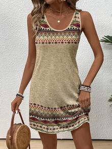 EMERY ROSE Gaun Camisole Wanita Gaya Bohemian Retro Kasual dengan Motif Geometris, Cocok untuk Musim Panas, Kasual - MultiWarna - View 5