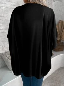 EMERY ROSE Women's Casual Solid Color Versatile Lightweight Cardigan, Suitable For Autumn And Summer Black Coverups Short Sleeve Fall Office - Black - View 5
