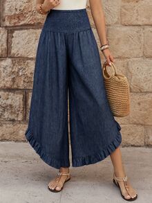 EMERY ROSE Women's Casual Ruffled Hem Pants For Summer - Navy Blue - View 1