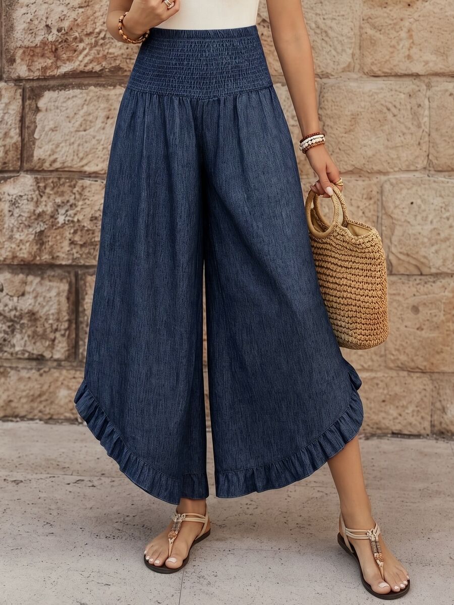 EMERY ROSE Women's Casual Ruffled Hem Pants For Summer - Navy Blue - View 1