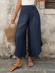 EMERY ROSE Women's Casual Ruffled Hem Pants For Summer - Navy Blue - View 5