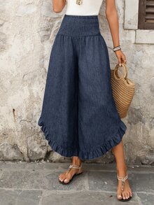 EMERY ROSE Women's Casual Ruffled Hem Pants For Summer - Navy Blue - View 6