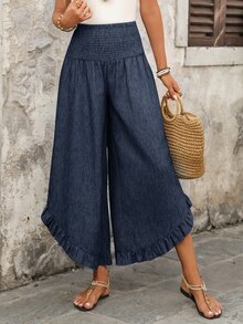 EMERY ROSE Women's Casual Ruffled Hem Pants For Summer - Navy Blue - View 3