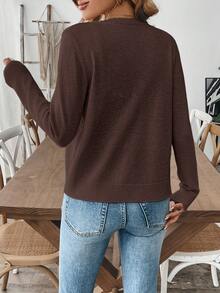 SHEIN Women Casual Elegant Solid Color Long Sleeve Cardigan Autumn Cloth For Women Teachers' Day Office Dark Brown - Coffee Brown - View 2