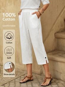EMERY ROSE Women's Casual Basic Vacation Commute Travel White Slant Pocket Cropped Pants Summer Holiday Day Country - White - View 3