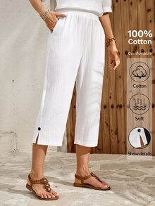 EMERY ROSE Women's Casual Basic Vacation Commute Travel White Slant Pocket Cropped Pants Summer Holiday Day Country - White - View 5