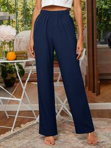EMERY ROSE Pantalones lisos con cintura elástica - Azul Marino - Ver 7