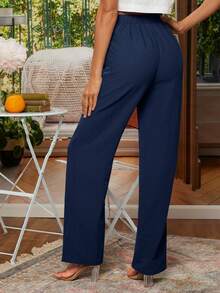 EMERY ROSE Pantalones lisos con cintura elástica - Azul Marino - Ver 2