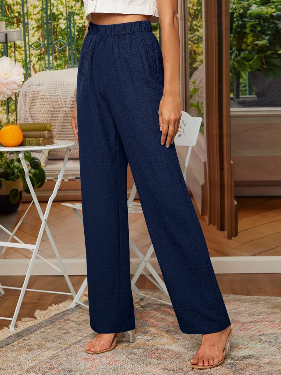EMERY ROSE Pantalones lisos con cintura elástica - Azul Marino - Ver 1