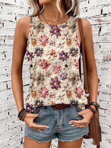 EMERY ROSE Casual Minimalist Colorful Floral Pattern Women Tank Top, Suitable For Summer Vacation,Casual - Multicolor - View 7