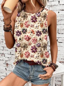 EMERY ROSE Casual Minimalist Colorful Floral Pattern Women Tank Top, Suitable For Summer Vacation,Casual - Multicolor - View 8