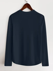EMERY ROSE Women's Casual Everyday Versatile Round Neck Long Sleeve T-Shirts - Navy Blue - View 2