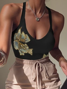 SHEIN 女士印花修身休闲连体衣 - 彩色 - 查看 5